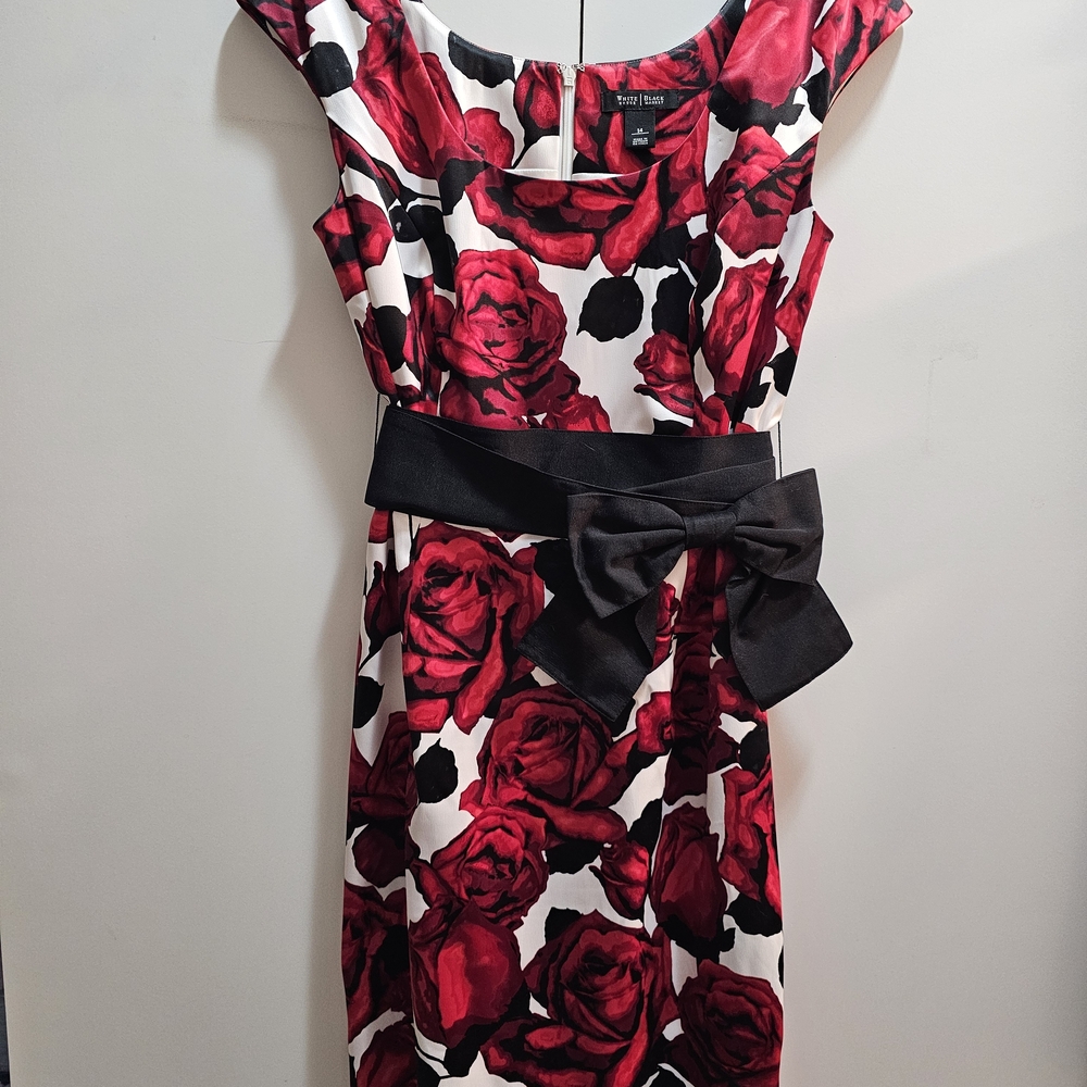 White House Black Market Red and Black Rose Midi Dress